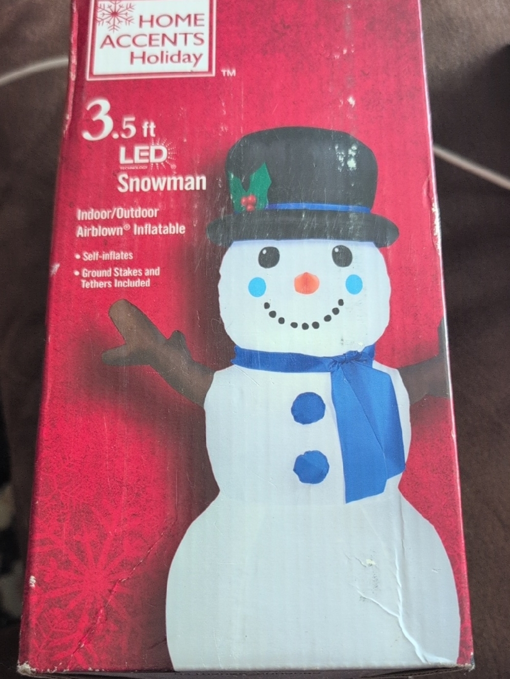 Home Accents Holiday 3.5 ft LED Snowman Inflatable - White/Blue